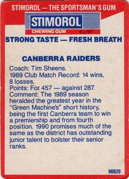 1990 Stimorol NRL #1 Crest - Raiders Back